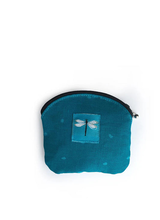 Coin Purse Cosy,  Rain Goose, Linen, Turquoise Dragonfly