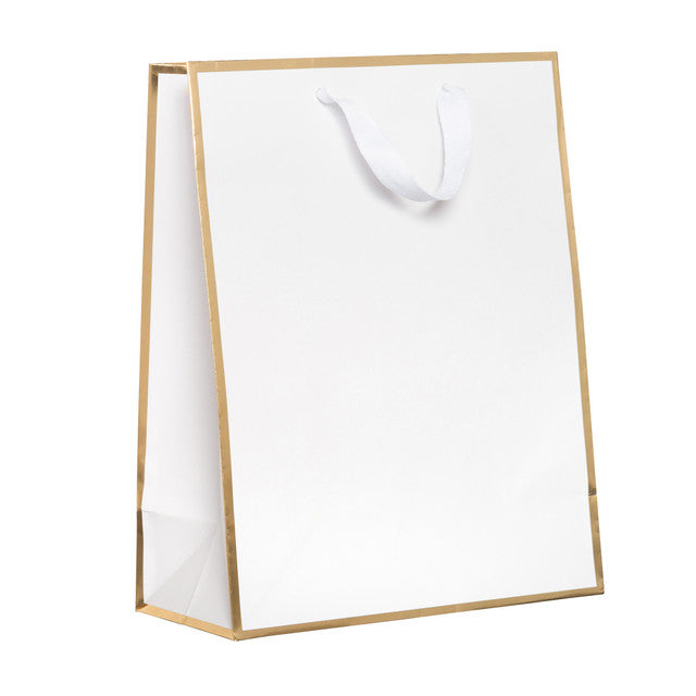 Gift Bag, White with Gold Trim