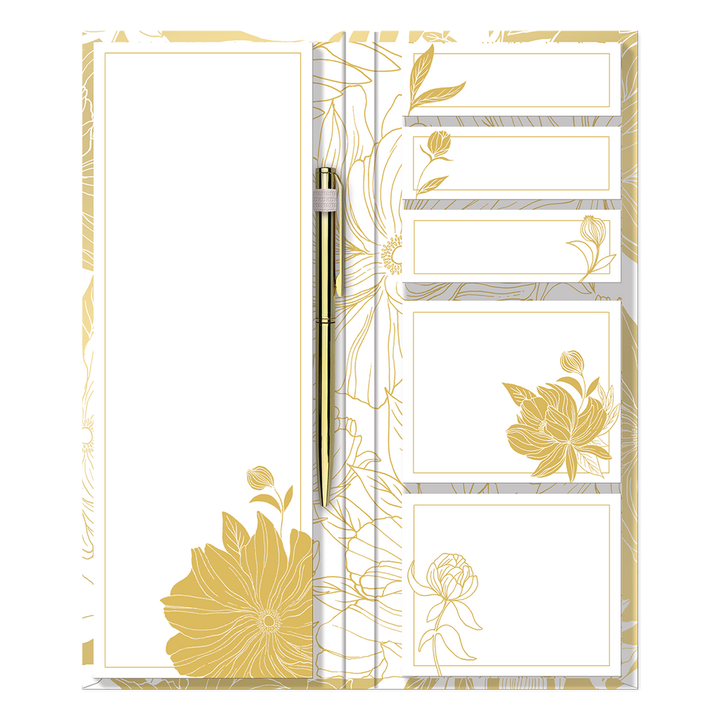 Note Folio White/Gold Dahlias