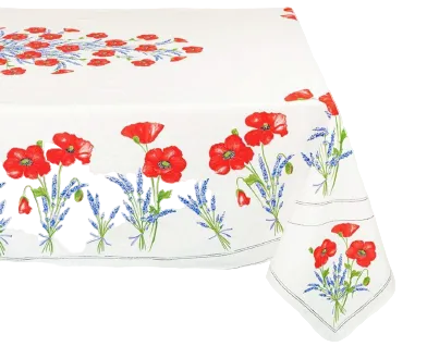 Tablecloth, Provence Poppy & Lavender on White,  Coated, Rectangle