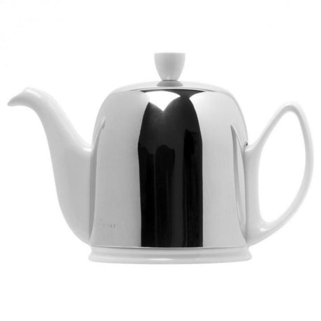 Guy Degrenne Salam  - White Base with Polished stainless steel cover  6 Cup Teapot