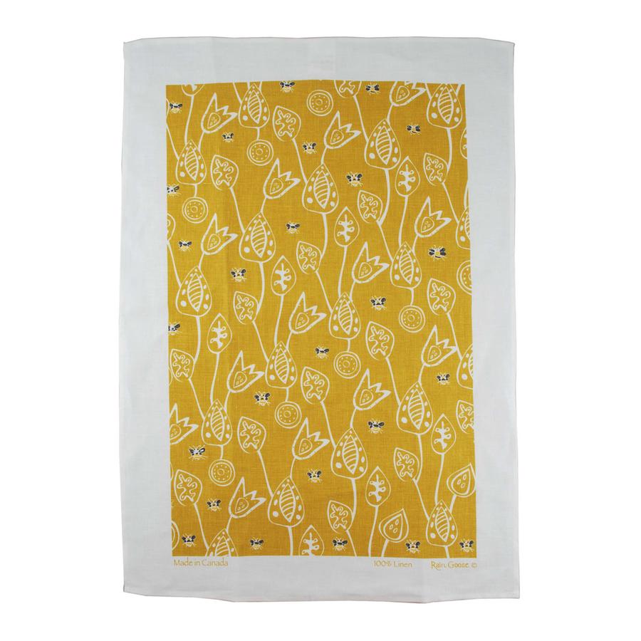 Tea Towel, Rain Goose, Linen, Bees on Gold