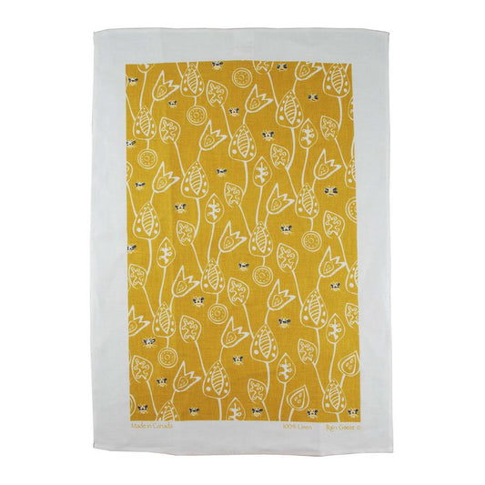 Tea Towel, Rain Goose, Linen, Bees on Gold