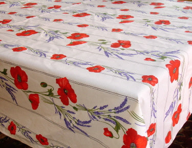 Tablecloth, Provence, Cream Poppies Rectangle Coated