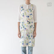 Apron, Linen Crossback,  White with Cornflowers