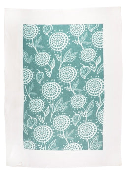 Tea Towel, Linen, Dahlia on Turquoise