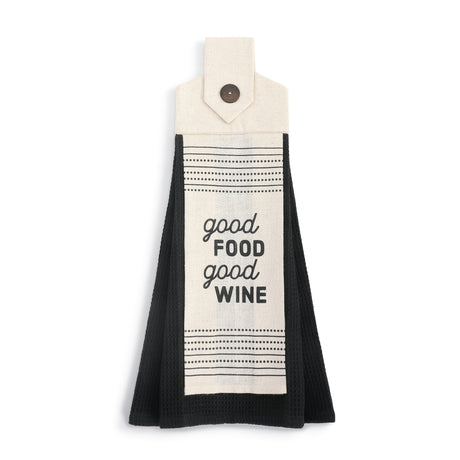 Tea Towel, Button Loop Hanging,  Good Food Good Wine