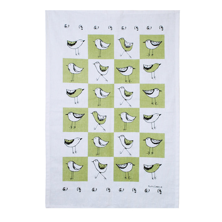 Tea Towel, Rain Goose, Linen, Green Birds