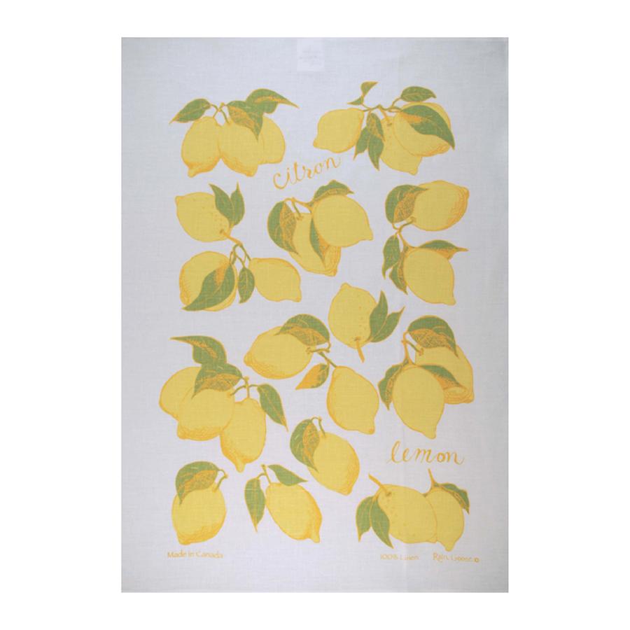 Tea Towel, Rain Goose, Linen, Lemons on white