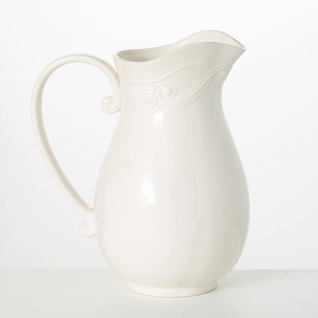 Pitcher;  White Ceramic