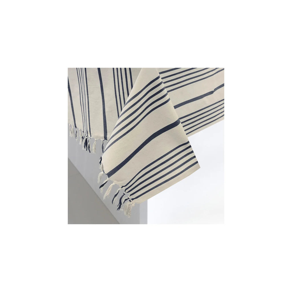 Tablecloth, Soft Blue Stripe with fringe hem, 60" x 90"