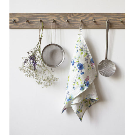 Tea Towel, Linen, White with Cornflowers